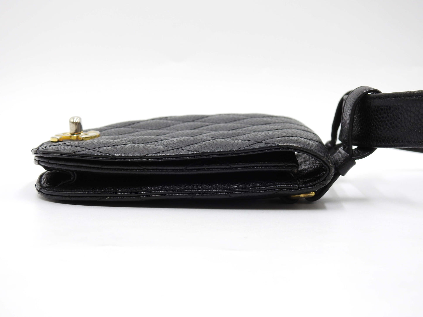 CHANEL CC Matelasse Waist Belt Bag Caviarskin Leather Black Gold Hardware