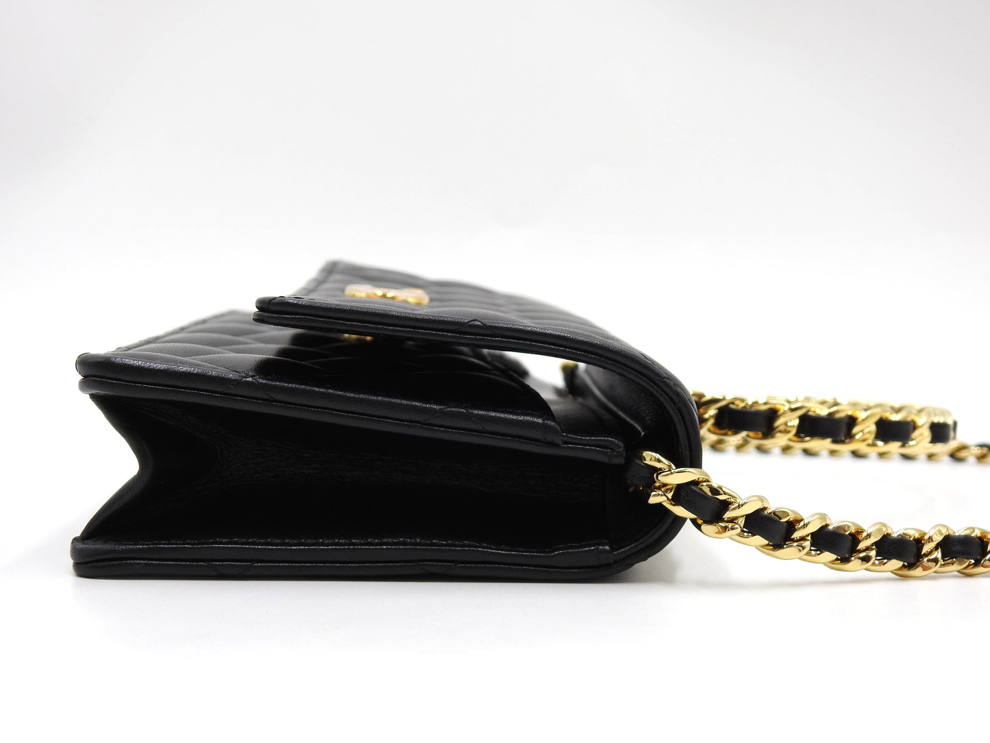 CHANEL Matelasse Chain Phone Holder Shoulder Bag Lambskin Black AP3764