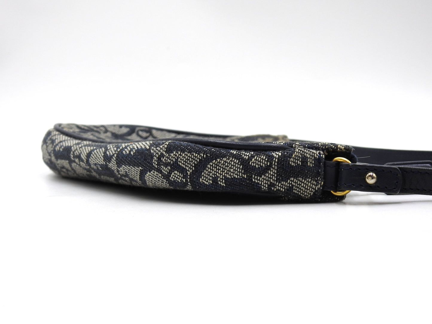 Christian Dior Trotter Saddle Pouch Shoulder Hand Bag Canvas Leather Navy