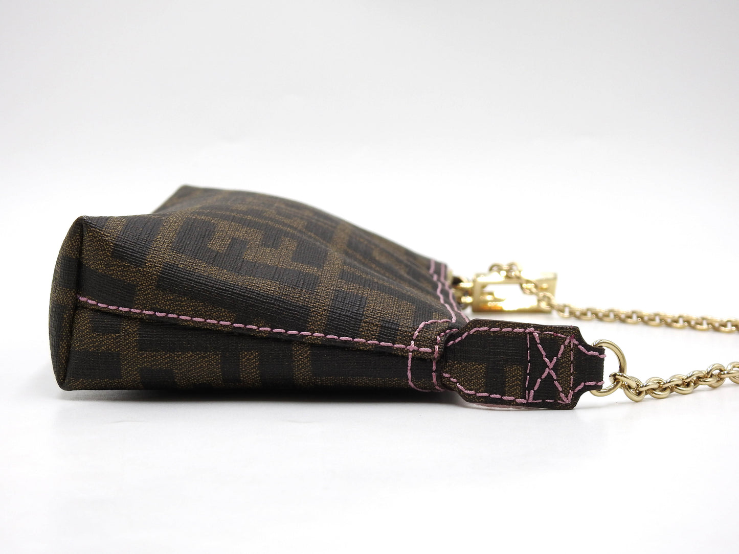 FENDI Zucca Chain Bag Pochette Accessories Pouch PVC 8BR592 Khaki