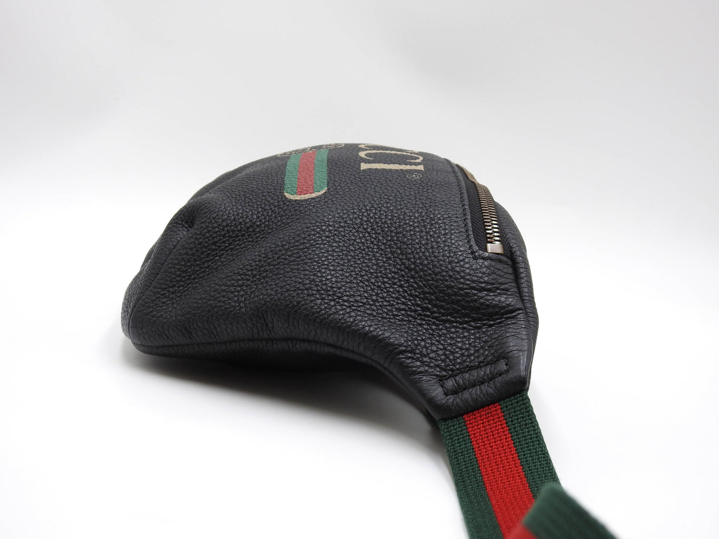 GUCCI Logo Print Web Sherry Waist Body Belt Bag Leather Black 530412