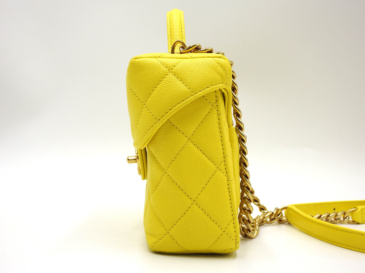 CHANEL CC Matelasse Top Handle Chain Shoulder Bag Caviarskin Yellow AS3729