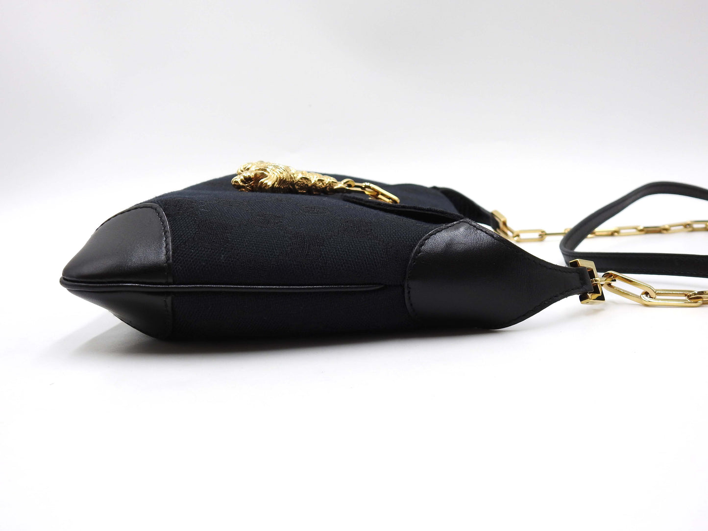 GUCCI GG Canvas Tiger Head Shoulder Bag Black Gold Hardware 001.4113
