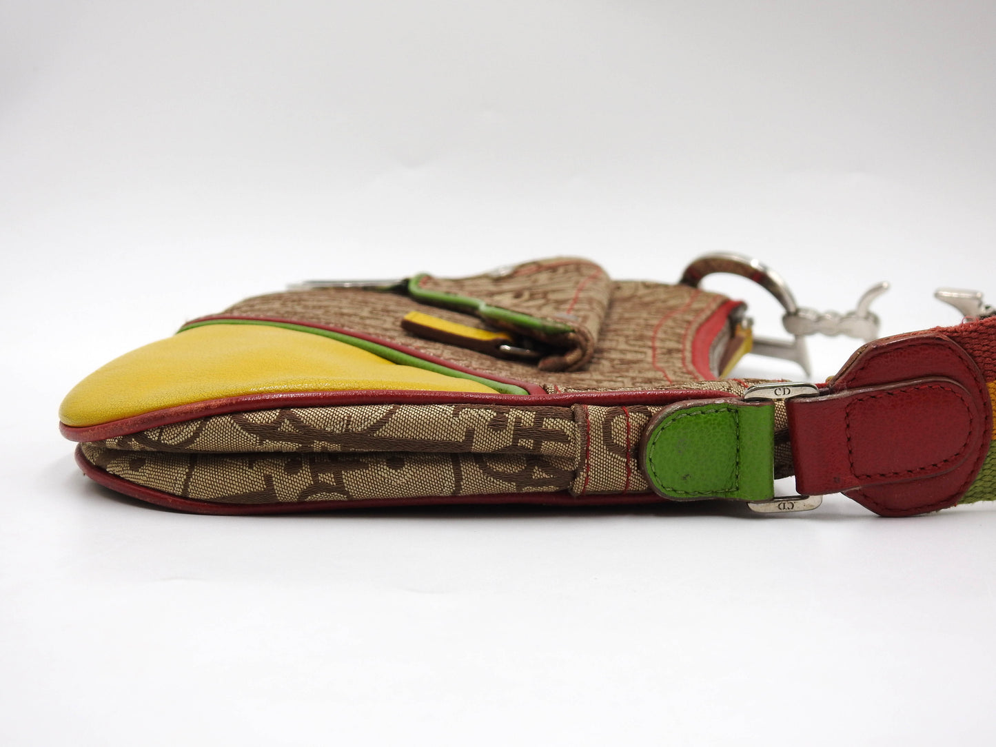Christian Dior Rasta Trotter Saddle Shoulder Bag Canvas Beige Multicolor