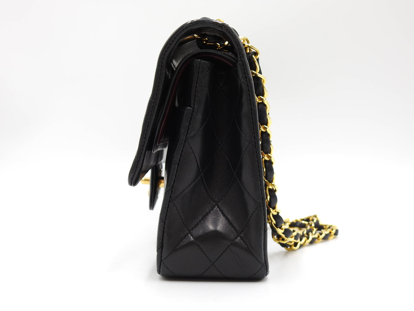CHANEL Matelasse 25 Double Flap Chain Shoulder Bag Lambskin Black A01112