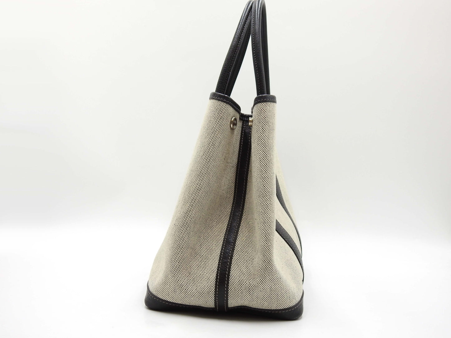 HERMES Garden Party PM Tote Bag Gray Black Toile H Buffle Leather □H