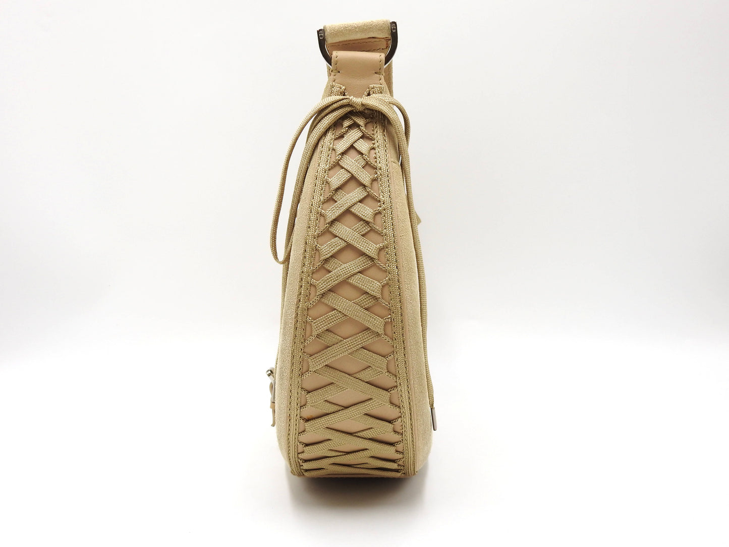 Christian Dior Admit It Lace-Up Hobo One Shoulder Bag Suede Leather Beige