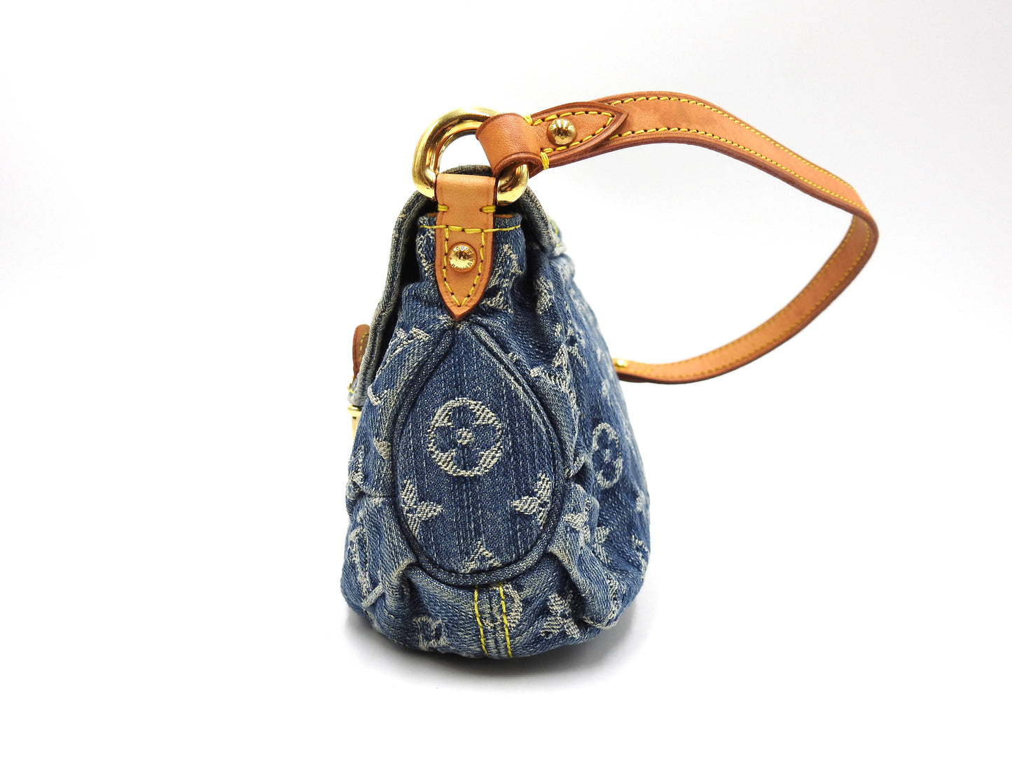 LOUIS VUITTON Mini Pleaty Monogram Denim Shoulder Hand Bag Blue M95050