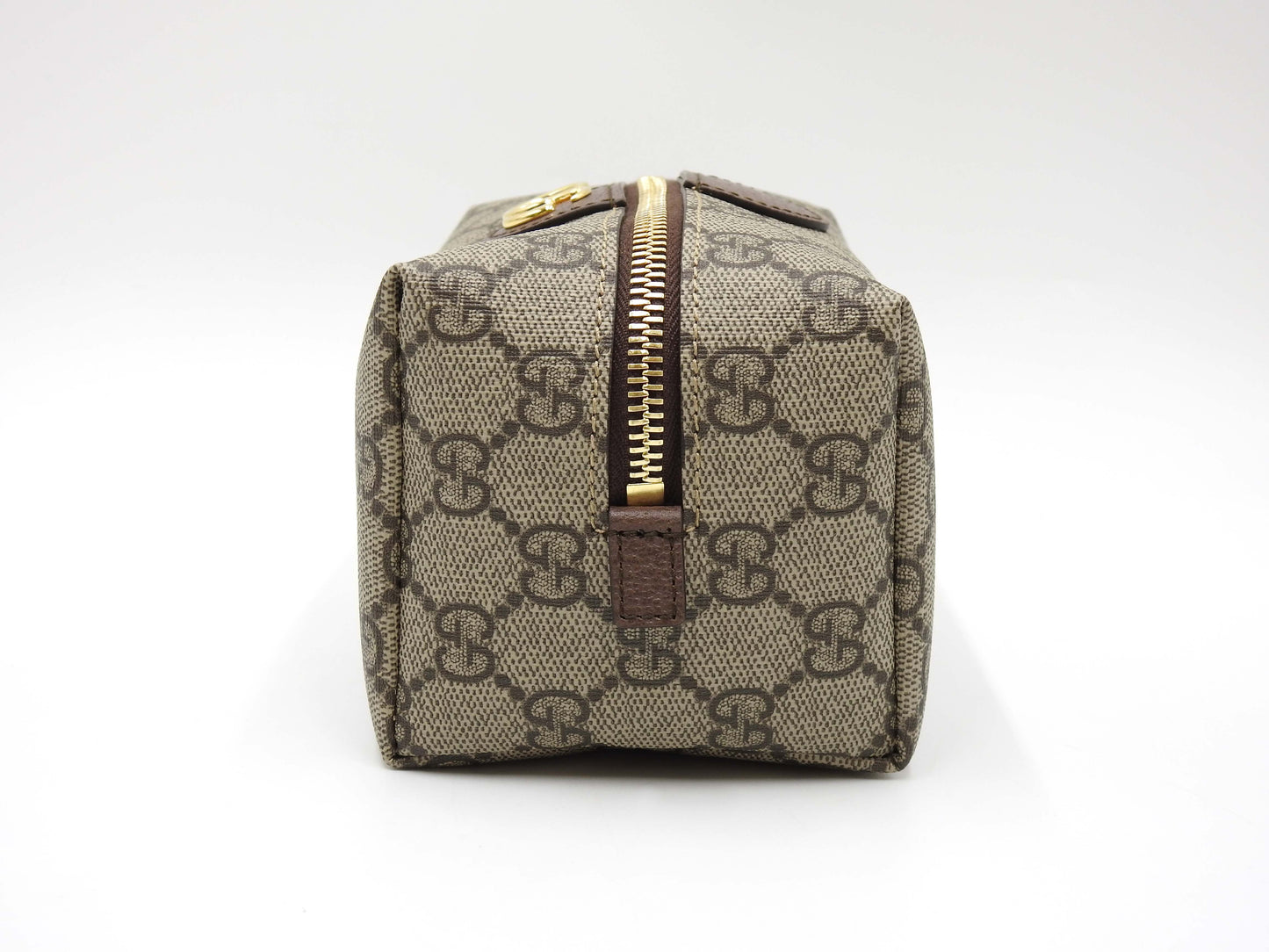 GUCCI GG Supreme Cosmetic Pouch PVC Leather Beige Brown Green 548393
