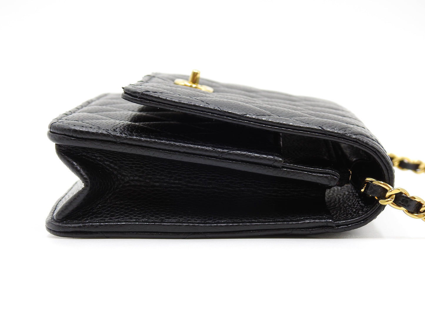 CHANEL CC Turn Lock Wallet on Chain Shoulder Bag Caviarskin Black AP3622