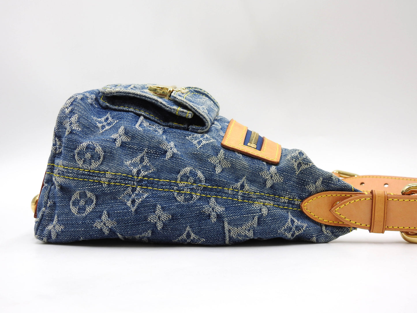 LOUIS VUITTON Baggy PM Monogram Denim Hand Bag Shoulder Bag Blue M95049