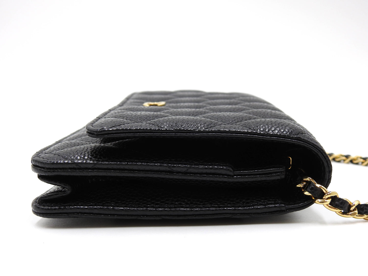 CHANEL CC Matelasse Wallet On Chain Shoulder Bag Caviarskin Black AP0250