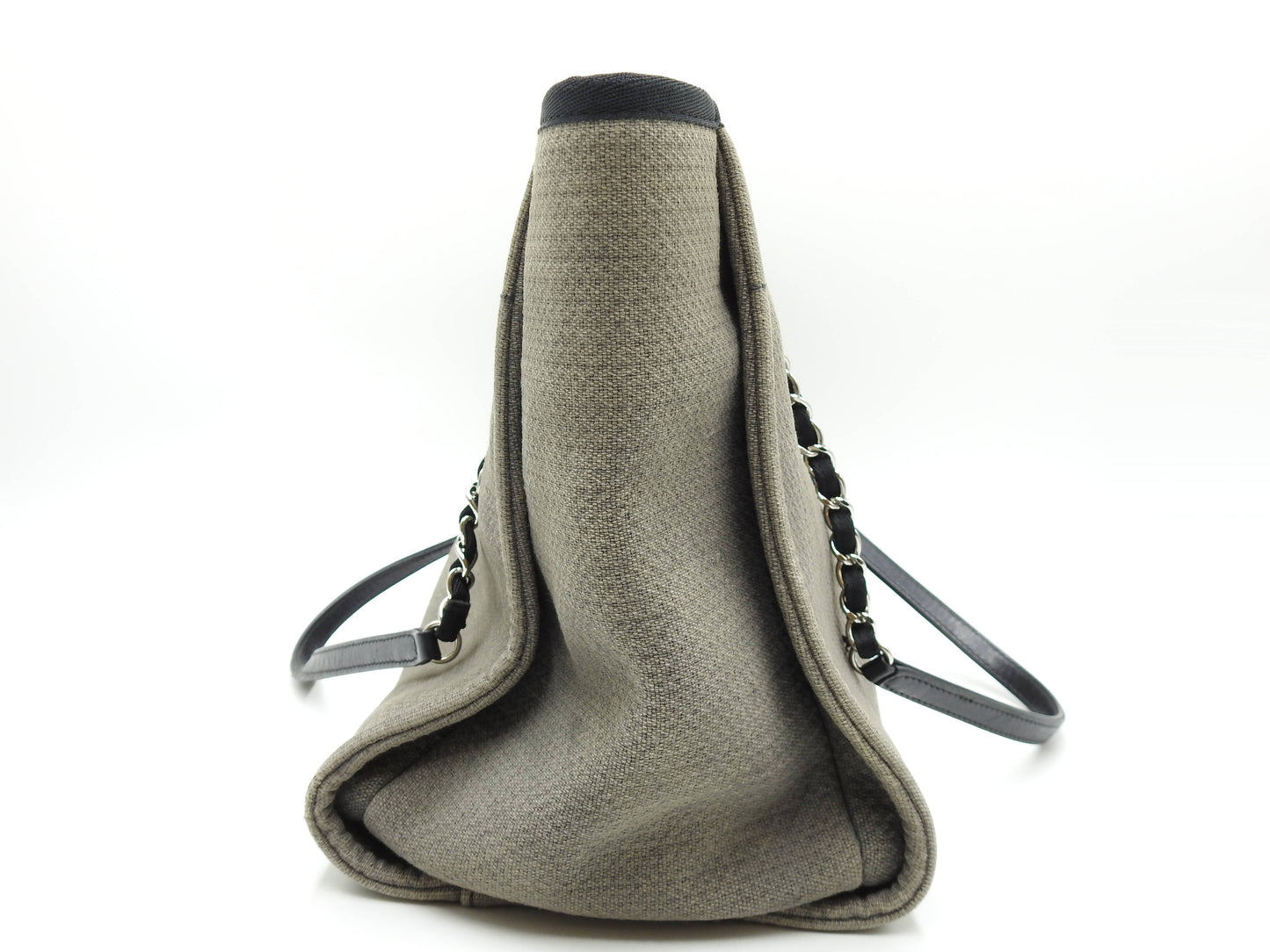 Chanel Deauville MM Tote Bag Shoulder Bag Canvas Gray Silver A67001