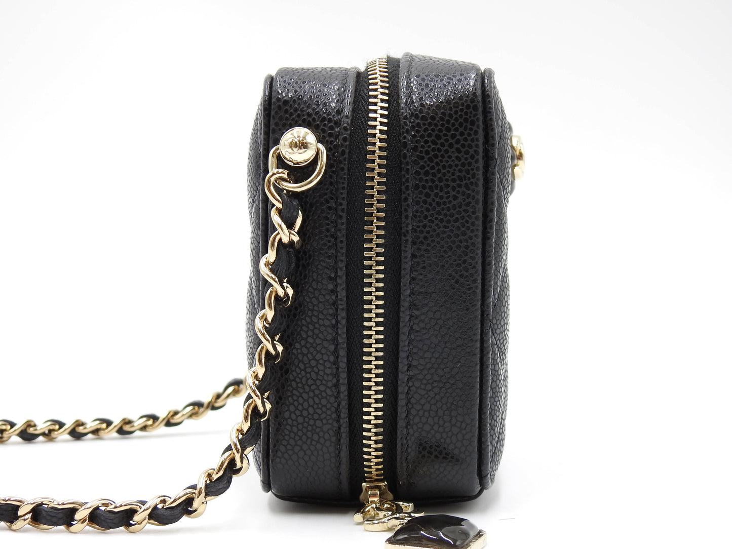 CHANEL CC Matelasse Chain Clutch Shoulder Bag Caviarskin Black Gold AP2852