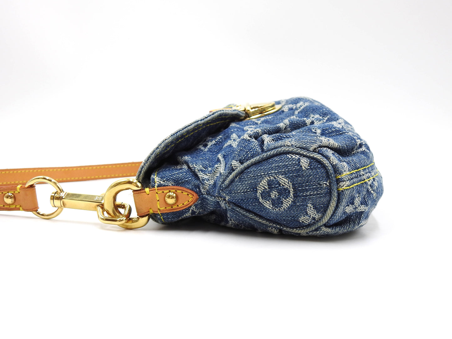LOUIS VUITTON Mini Pleaty Monogram Denim Shoulder Hand Bag Blue M95050