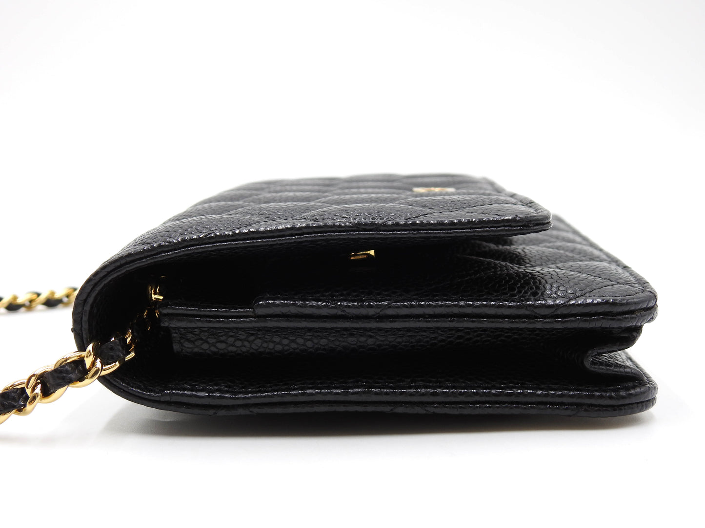 CHANEL CC Matelasse Wallet On Chain Shoulder Bag Caviarskin Black AP0250