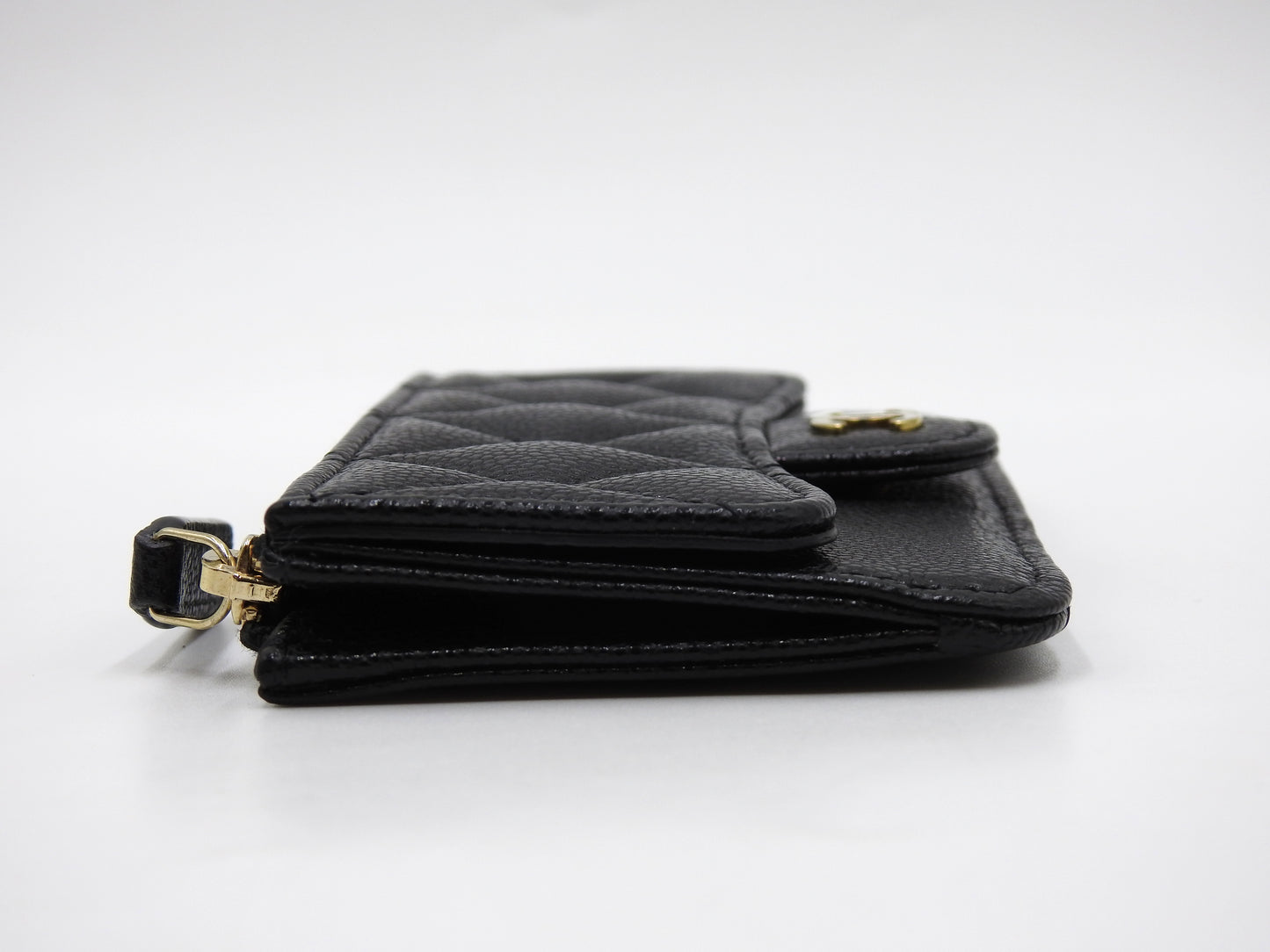 CHANEL CC Matelasse Zip Coin Purse Card Holder Case Caviarskin Black AP2570