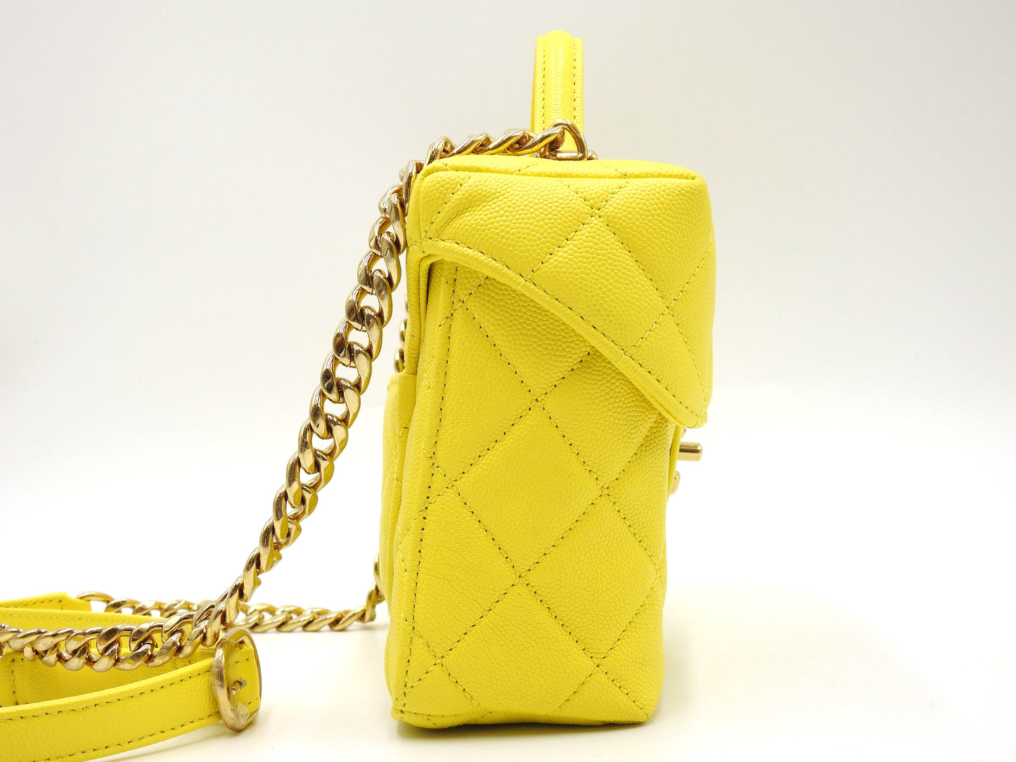 CHANEL CC Matelasse Top Handle Chain Shoulder Bag Caviarskin Yellow AS3729