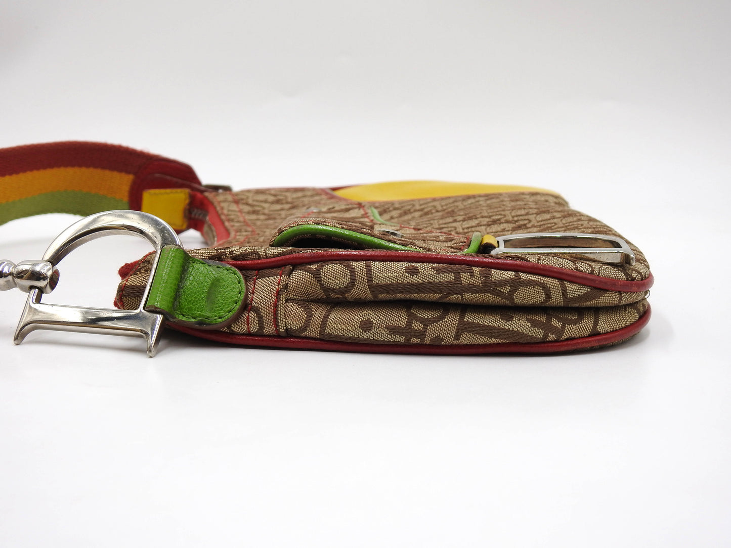 Christian Dior Rasta Trotter Saddle Shoulder Bag Canvas Beige Multicolor