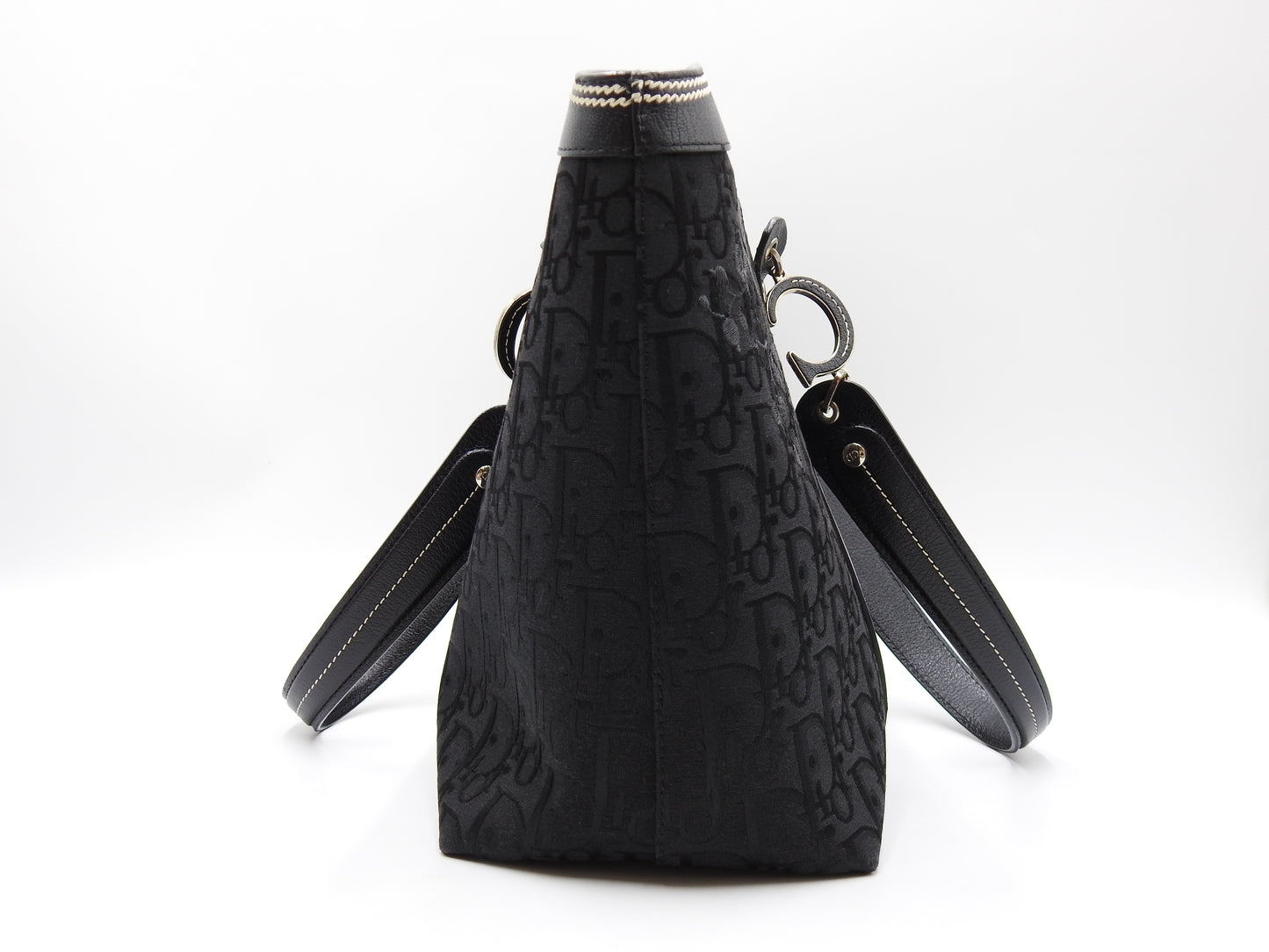 Christian Dior Trotter Flower Embroidery Shoulder Hand Bag Canvas Black