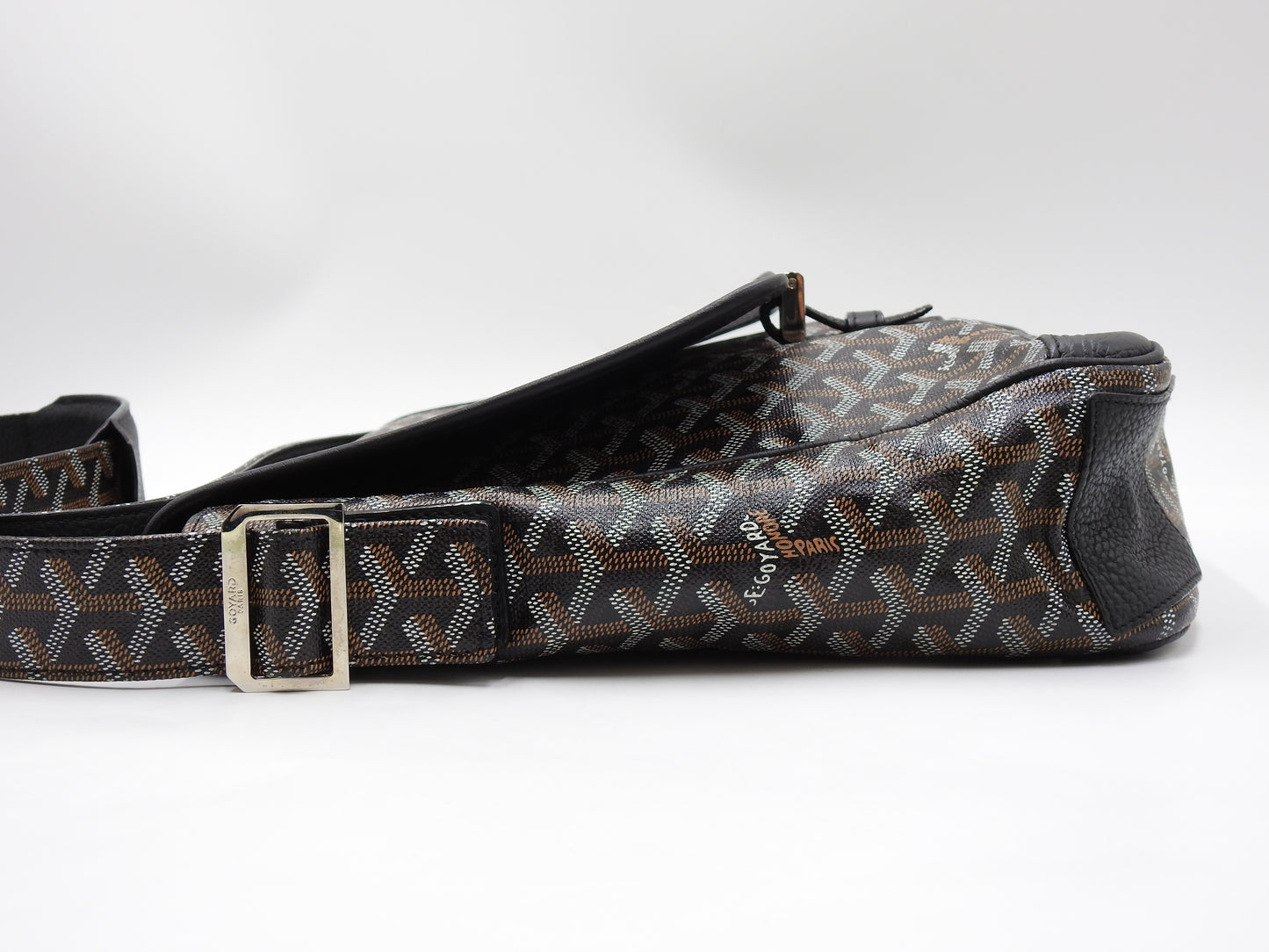 GOYARD Goyardine Grand Bleu MM Shoulder Bag PVC Canvas Leather Black