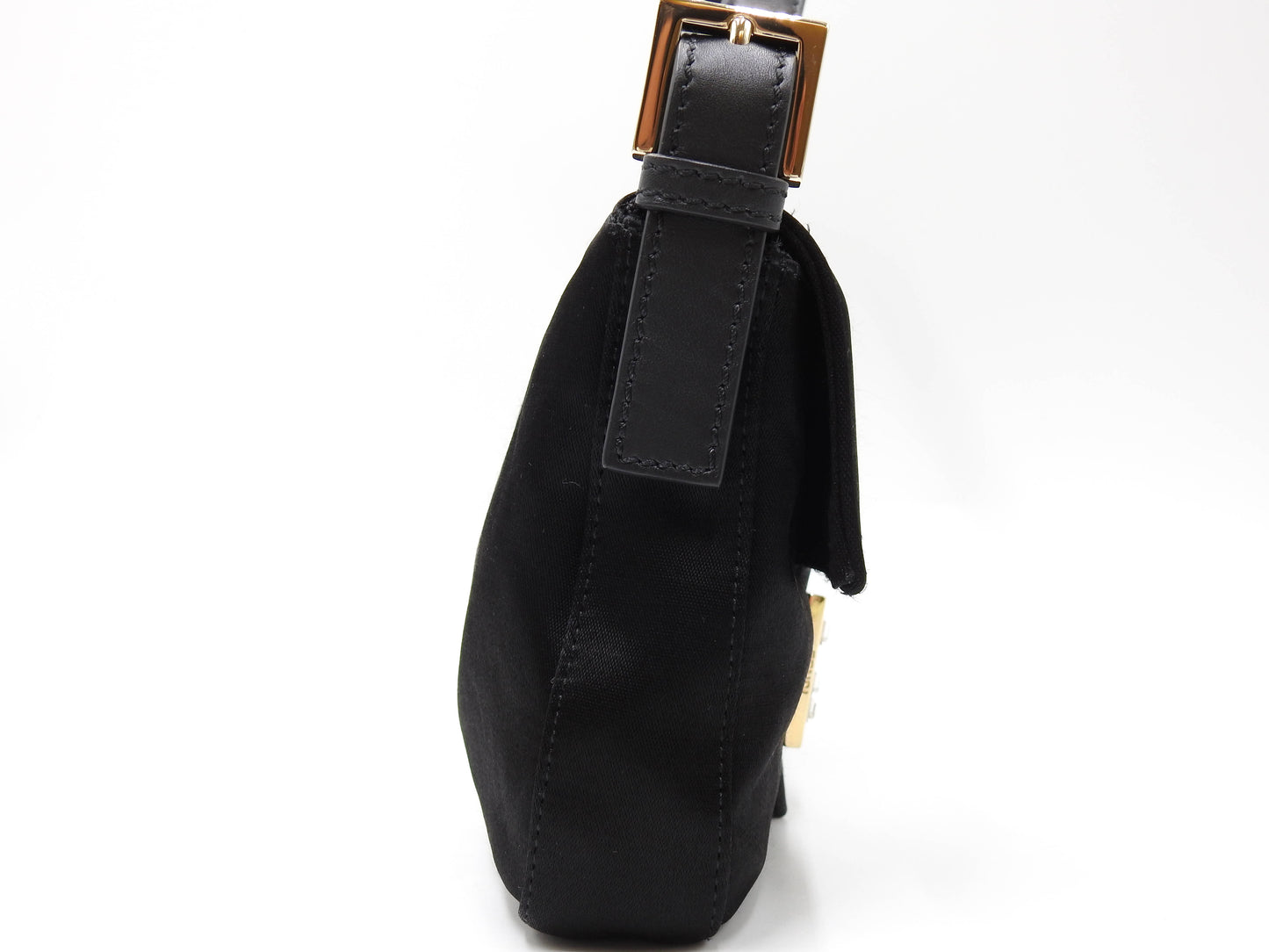 FENDI Mamma Baguette Shoulder Hand Bag Satin Leather Crystal Black 8BR600
