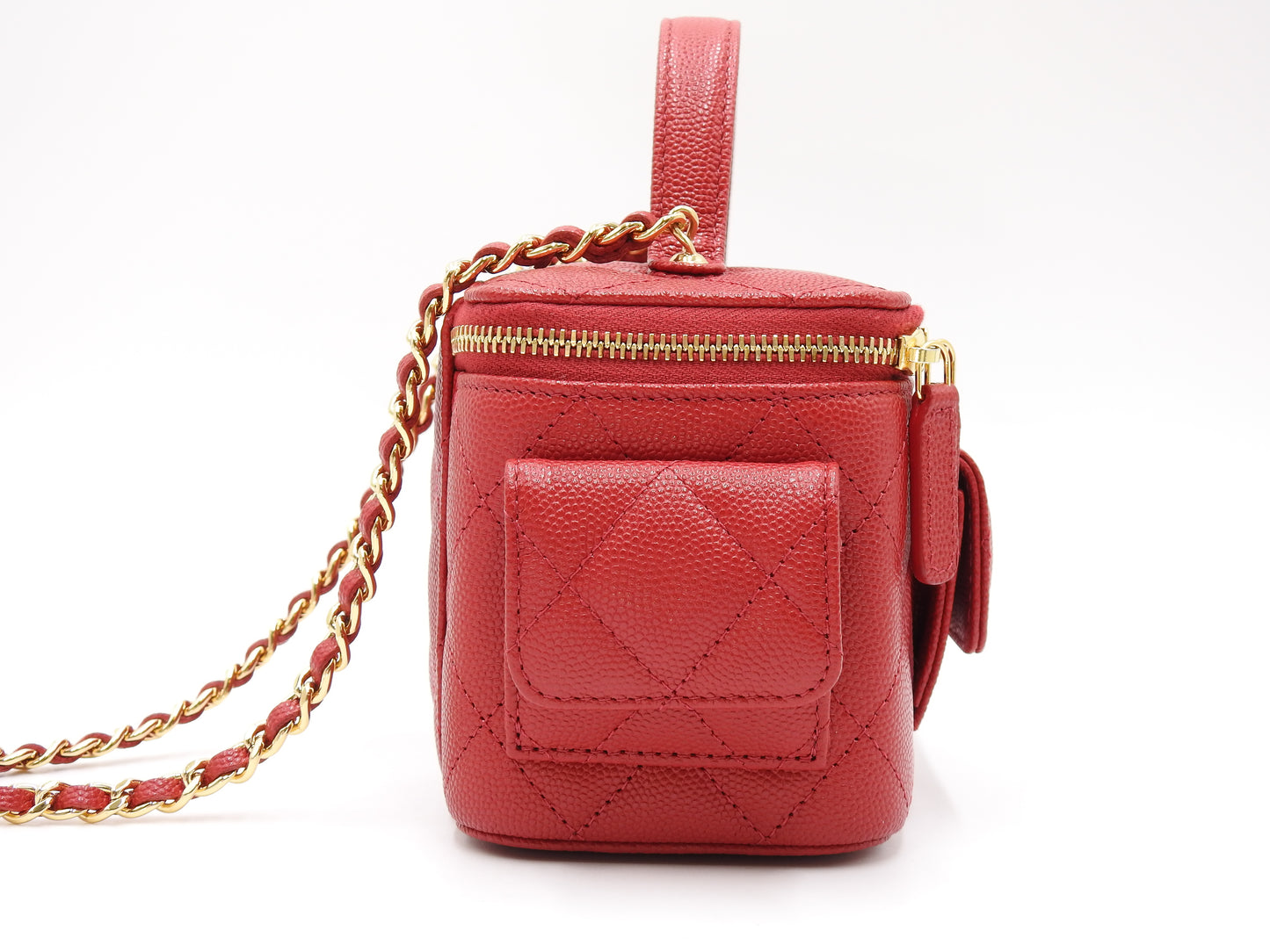 CHANEL CC Matelasse Top Handle 2way Chain Vanity Bag Caviarskin Red AP3017
