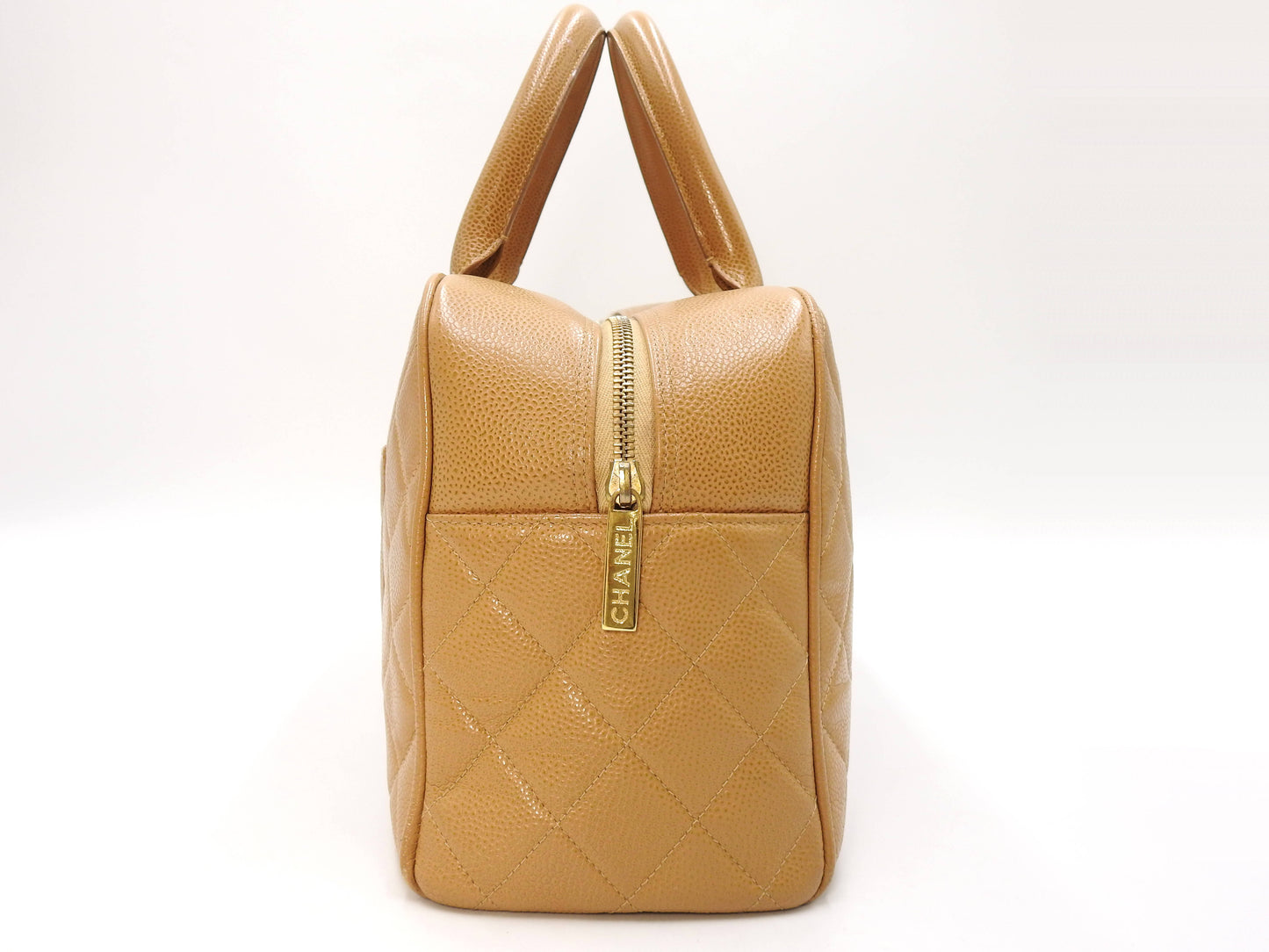 CHANEL Timeless CC Matelasse Boston Hand Bag Caviarskin Beige A20997