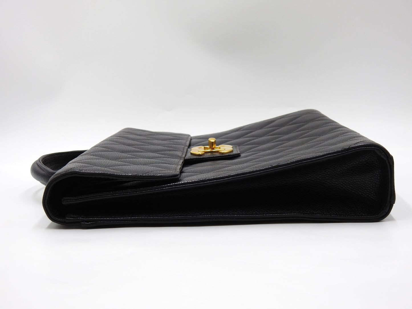 CHANEL CC Matelasse Briefcase Business Bag Caviarskin Leather Black Gold