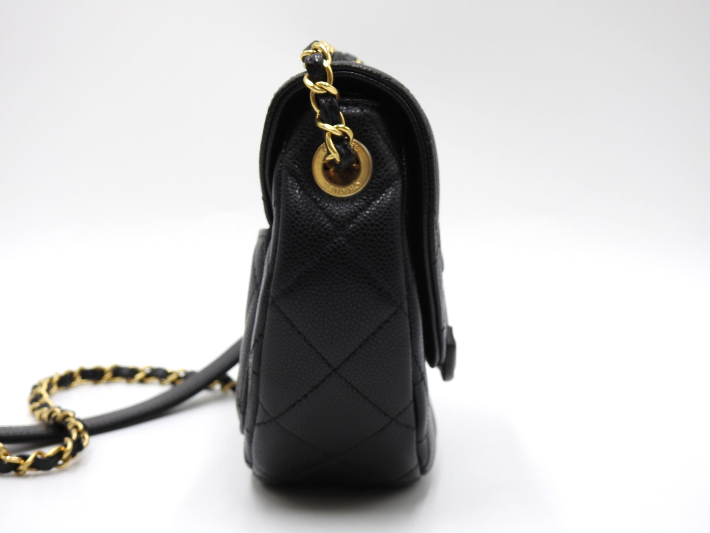 CHANEL CC Matelasse Chain Shoulder Bag Caviarskin Leather Black AS3867