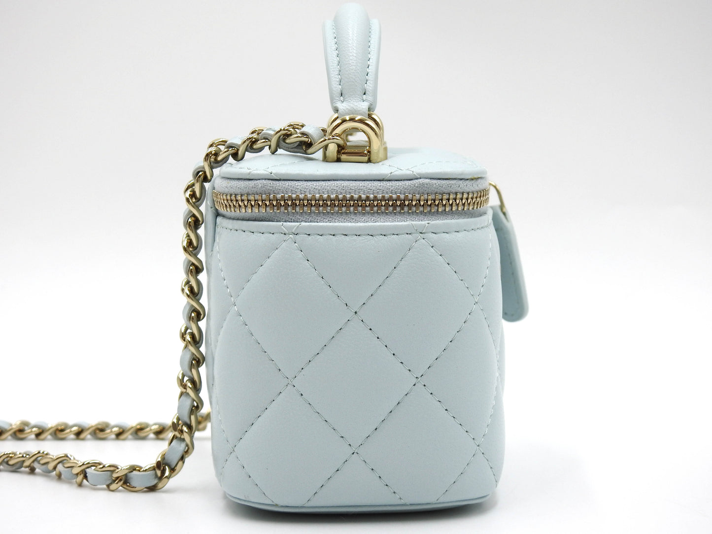 CHANEL Matelasse Top Handle Small Vanity Shoulder Bag Lambskin Blue AP2198