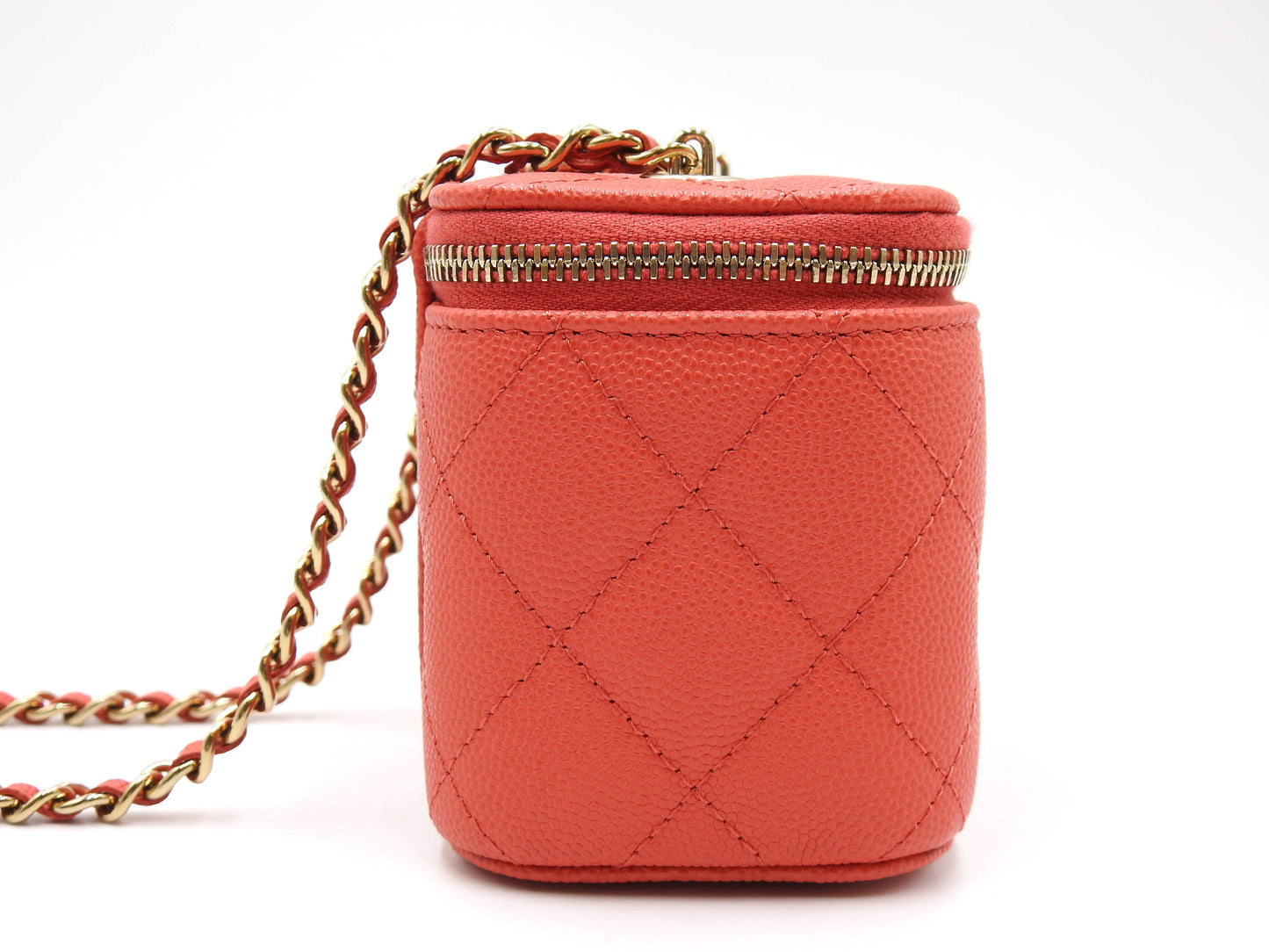 CHANEL CC Matelasse Chain Small Vanity Shoulder Bag Caviarskin Red AP1340