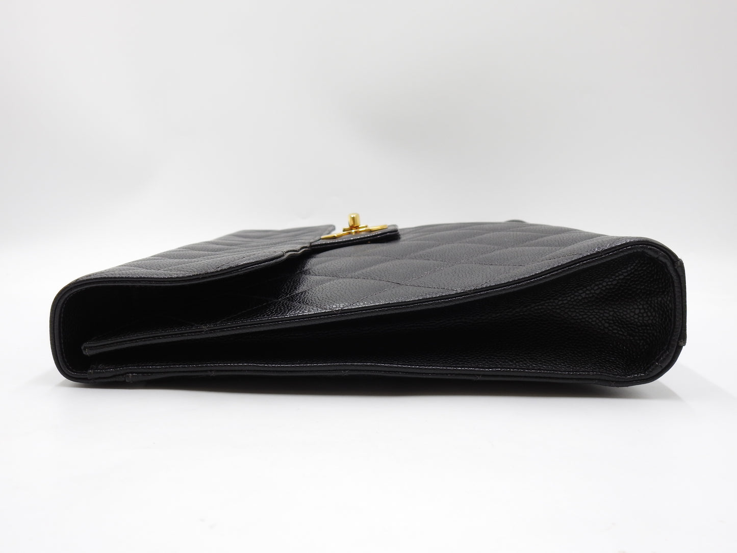 CHANEL CC Matelasse Briefcase Business Bag Caviarskin Leather Black Gold