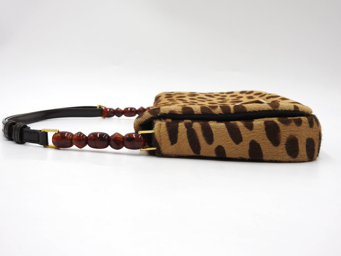 Christian Dior Malice Pearl Shoulder Bag Leather Leopard Brown Gold