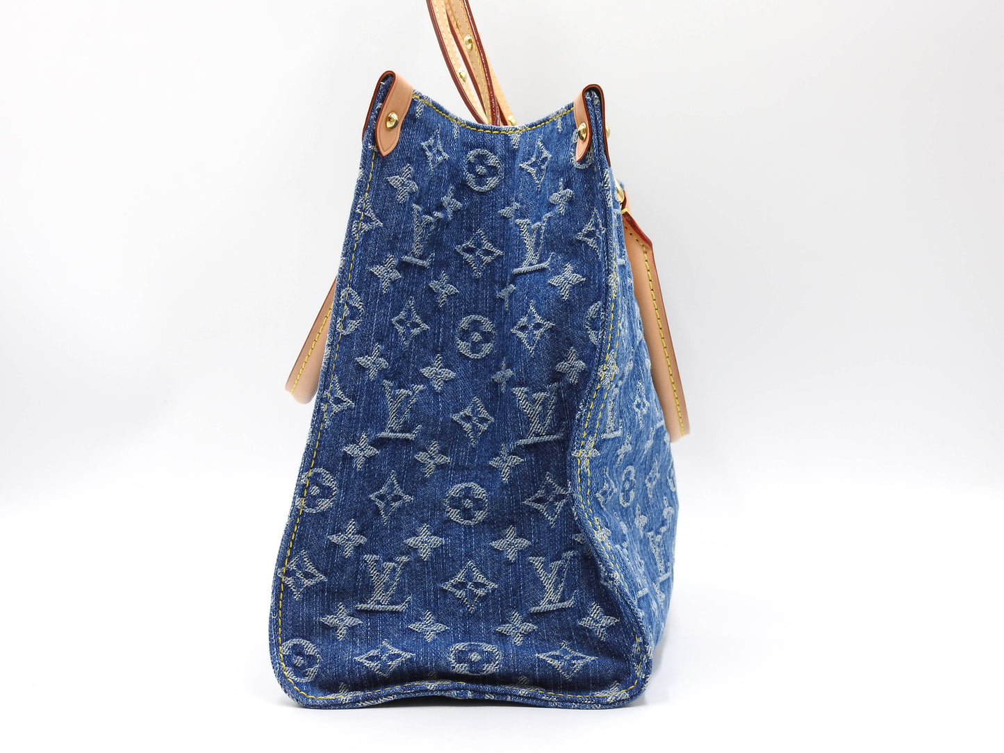 LOUIS VUITTON LV Remix Monogram Denim Onthego MM Shoulder Bag Blue M46871
