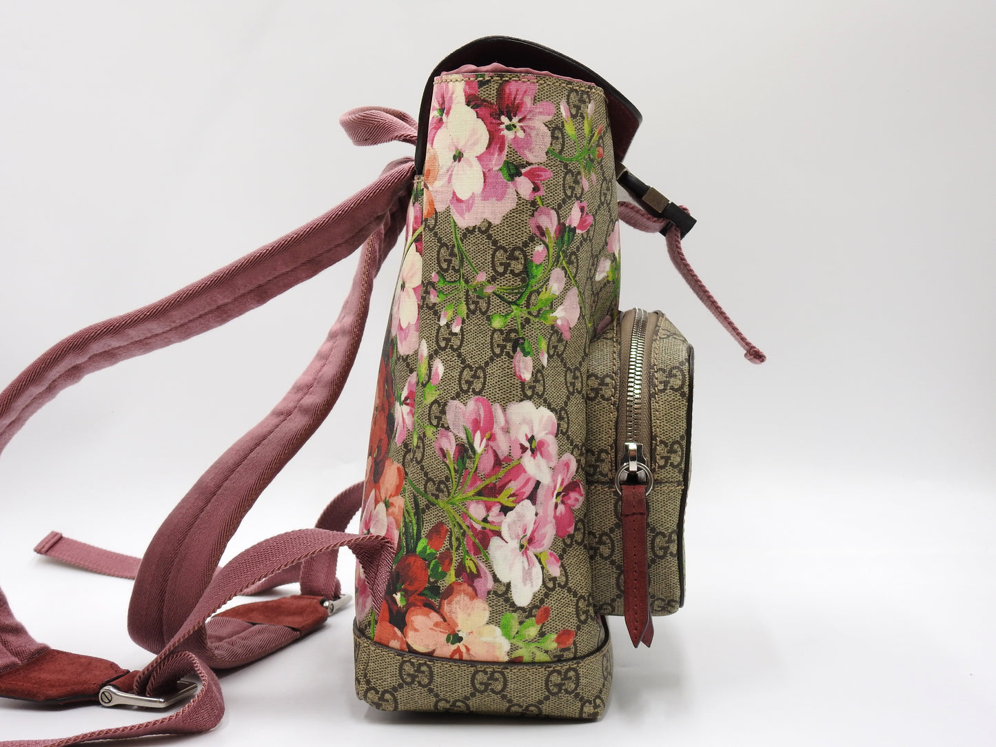 GUCCI GG Blooms Supreme Backpack Bag PVC Leather Pink Beige Red 410544