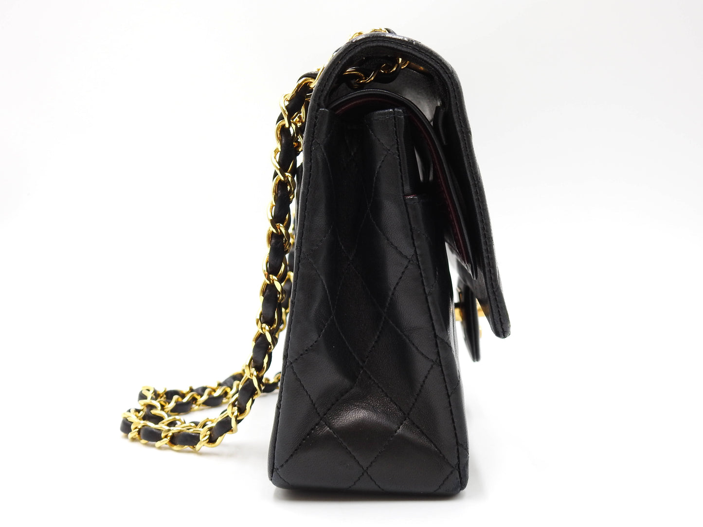 CHANEL Matelasse 25 Double Flap Chain Shoulder Bag Lambskin Black A01112