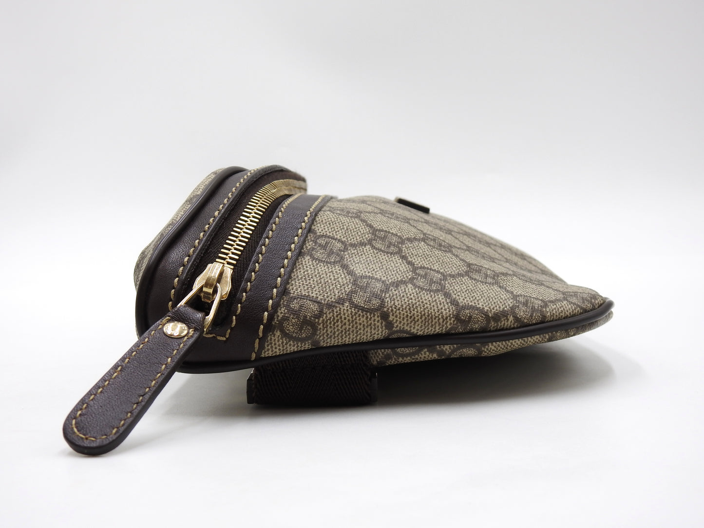 GUCCI GG Supreme Waist Body Belt Bag PVC Leather Beige Brown Gold 23326