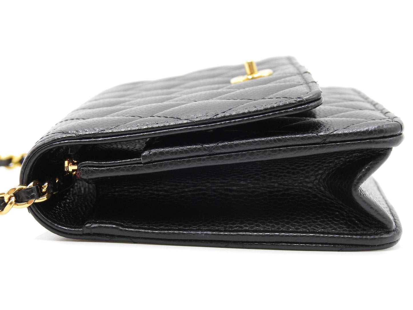 CHANEL CC Turn Lock Wallet on Chain Shoulder Bag Caviarskin Black AP3622