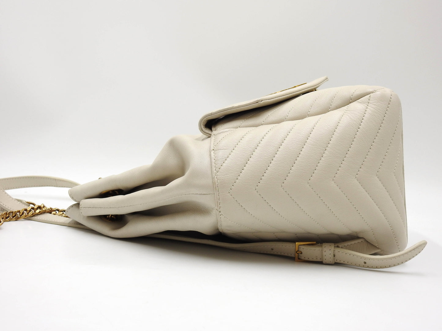 SAINT LAURENT PARIS Joe Chain Backpack Bag Lambskin Leather White 672609