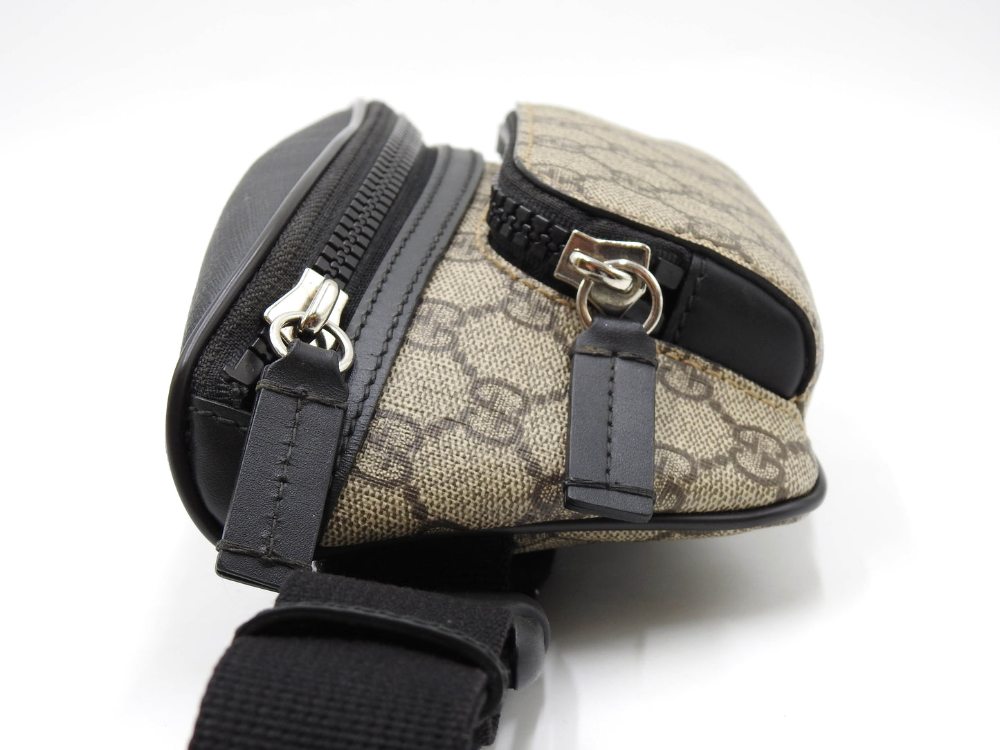 GUCCI GG Supreme Waist Body Belt Bag PVC Leather Beige Black Silver 450946