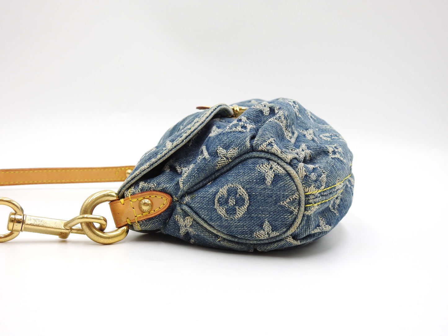 LOUIS VUITTON Mini Pleaty Monogram Denim Shoulder Hand Bag Blue M95050