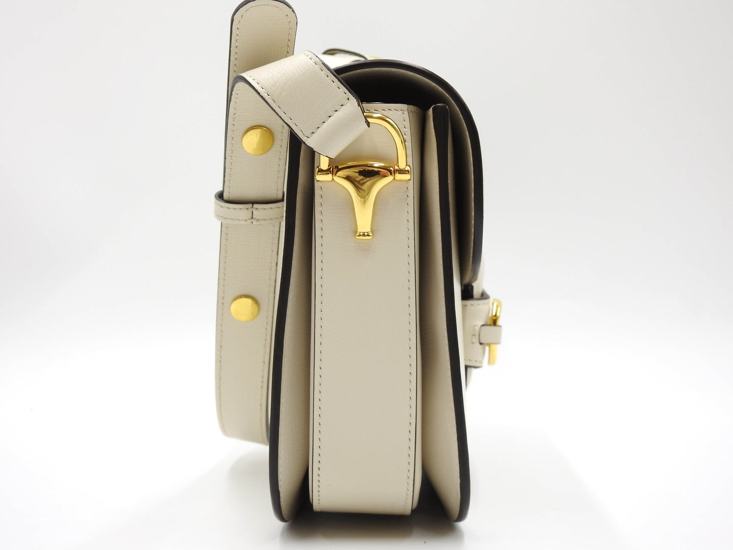 GUCCI Horsebit 1955 Shoulder Bag Leather White Gold Hardware 602204