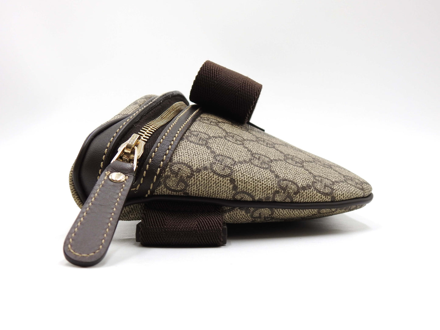 GUCCI GG Supreme Waist Body Belt Bag PVC Leather Beige Brown 23326