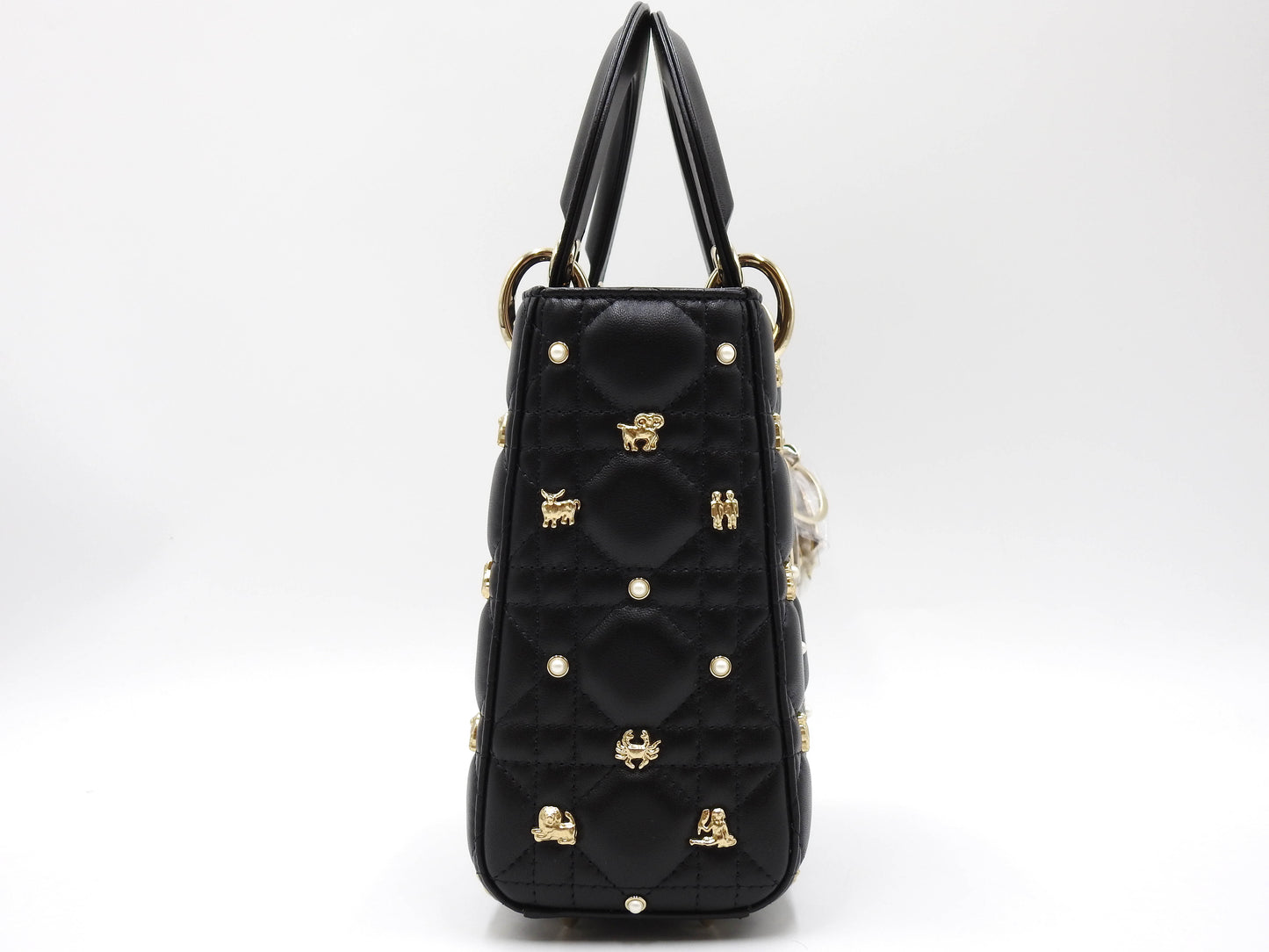 Christian Dior My ABCDIOR Lady Dior Small Studded Cannage Hand Bag Black