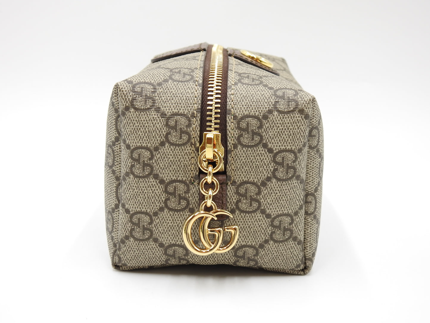 GUCCI GG Supreme Cosmetic Pouch PVC Leather Beige Brown Green 548393
