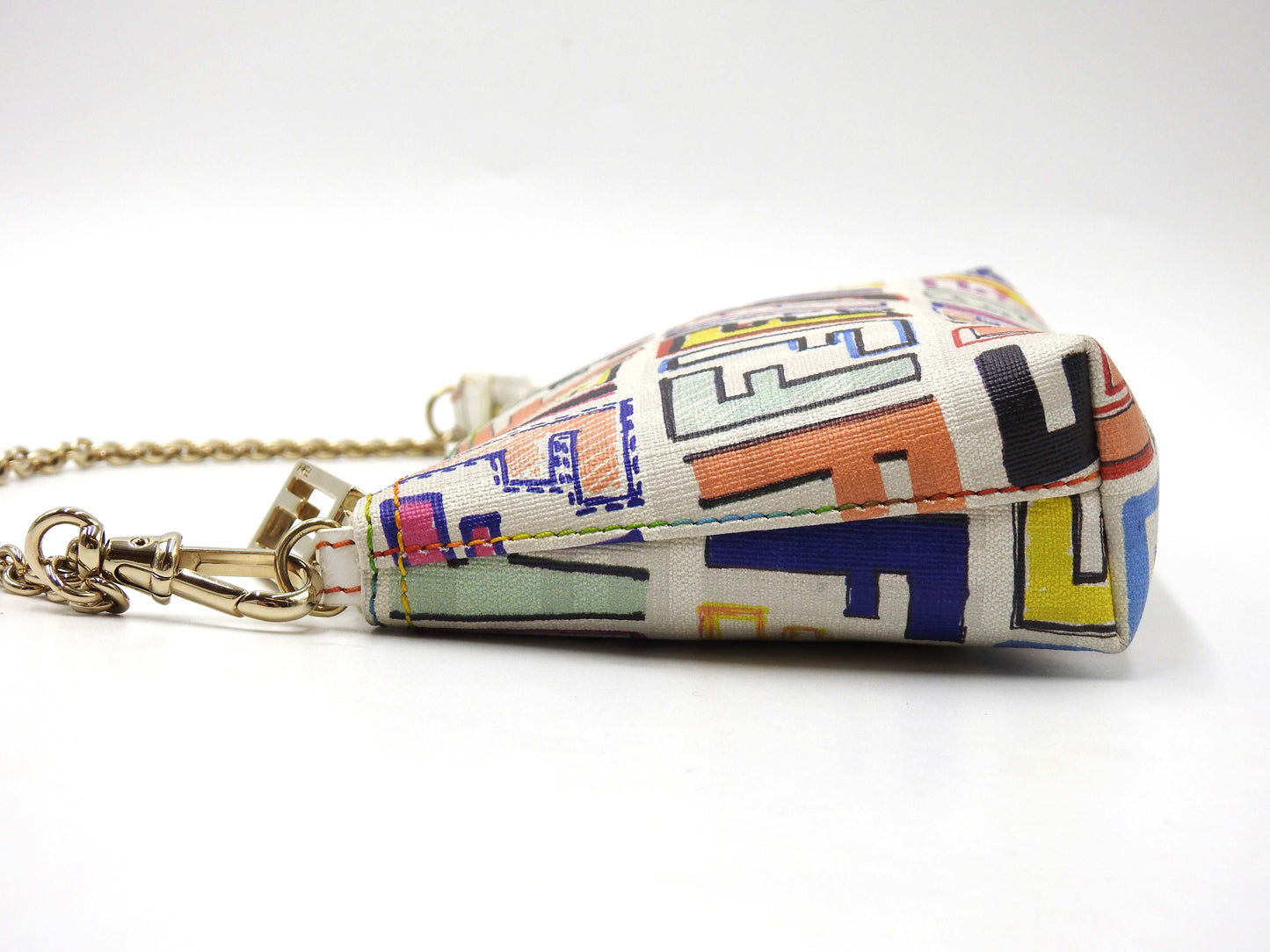 FENDI Zucca Chain Bag Pochette Accessories Cosmetic Pouch White 8BR592