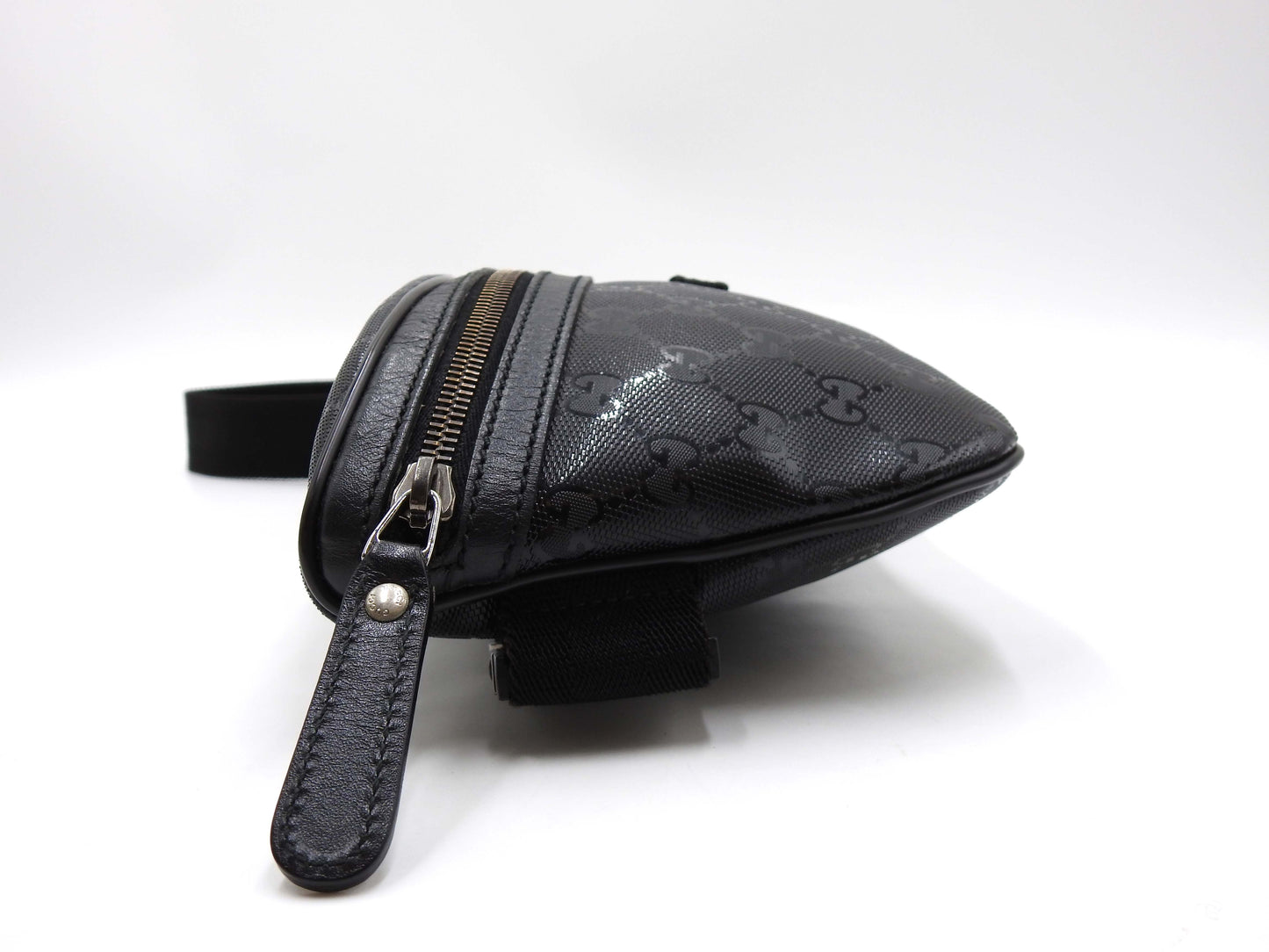 GUCCI GG Impreme Waist Body Belt Bag PVC Leather Black Silver 233269