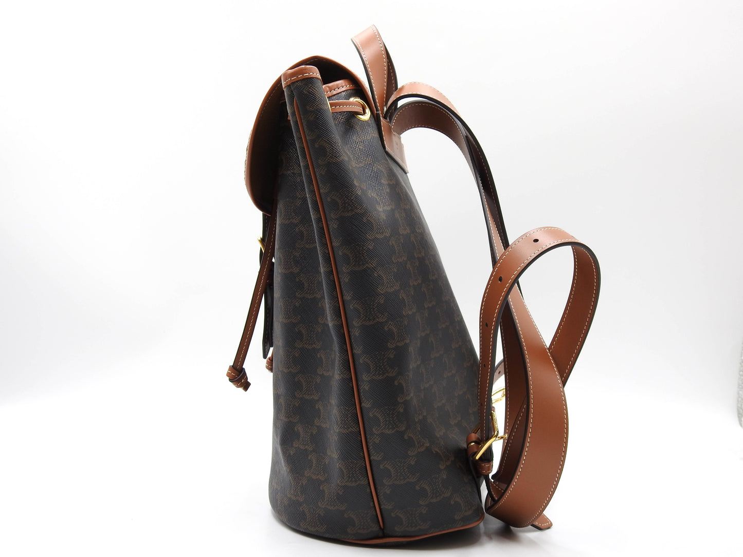 CELINE Triomph Folco Medium Backpack Bag PVC Canvas Tan Dark Brwon 197662