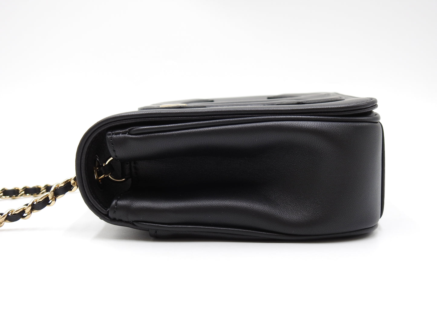 CHANEL CC Mania Chain Shoulder Bag Calfskin Leather Black Gold AS0321